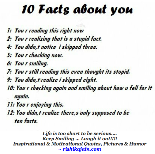 Funny Quotes of the Day ~ 10 facts about you - Inspirational Quotes -  Pictures - Motivational Thoughts